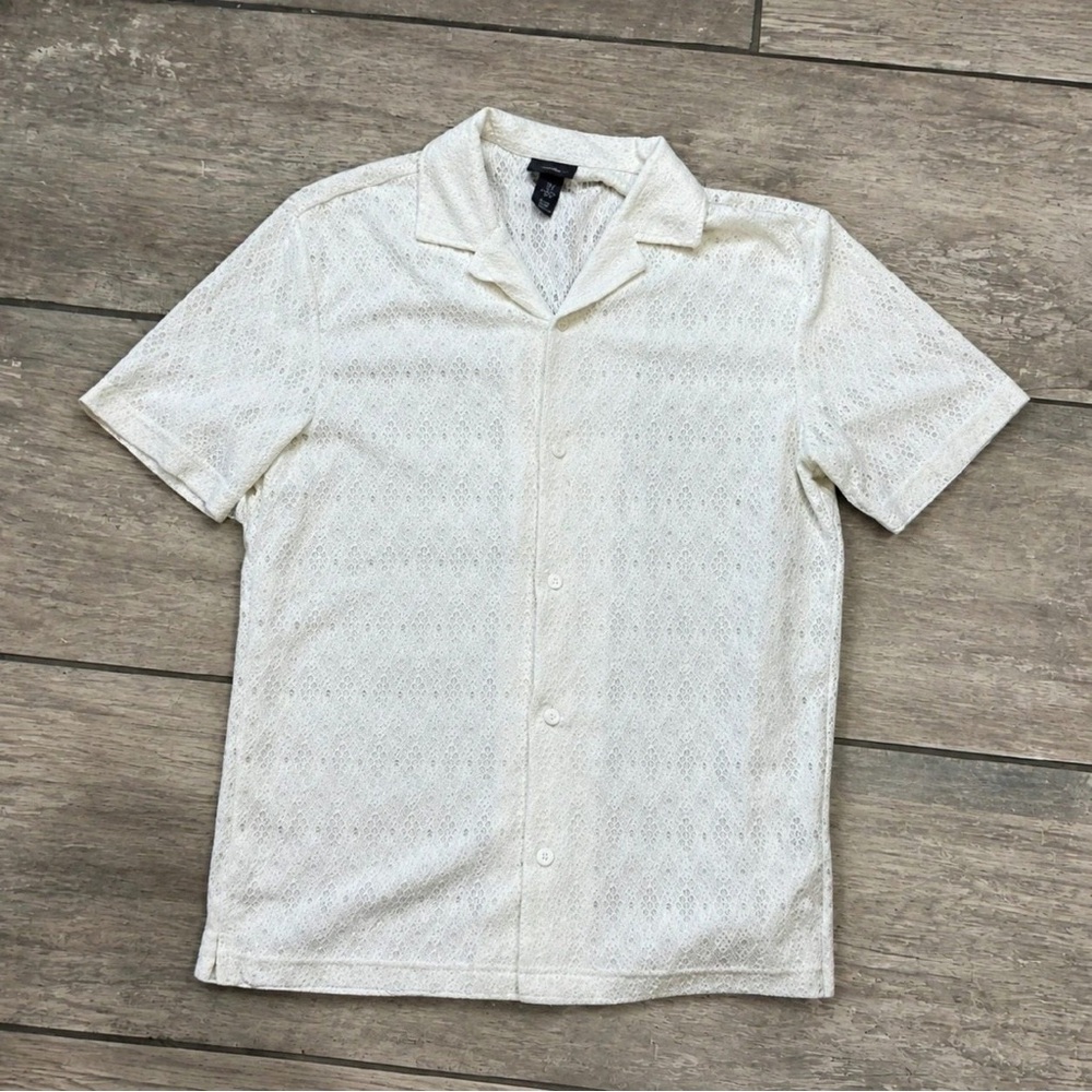 Men's Short-Sleeve Cream Button-Up Shirt